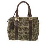 FENDI Zucchino Canvas Boston Bag Leather Beigeyk8979