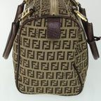 FENDI Zucchino Canvas Boston Bag Leather Beigeyk8979
