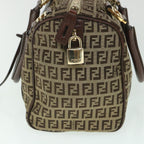 FENDI Zucchino Canvas Boston Bag Leather Beigeyk8979