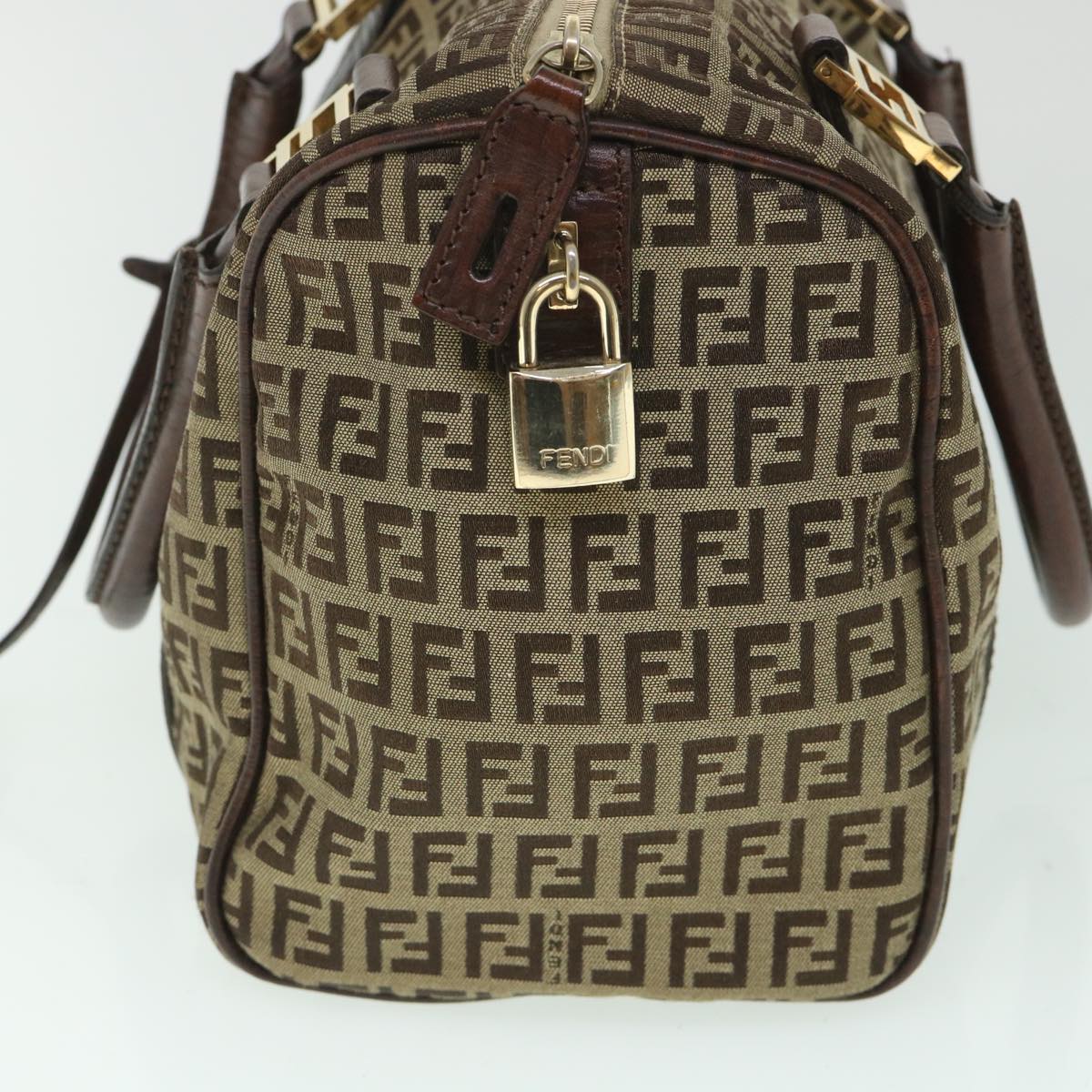 FENDI Zucchino Canvas Boston Bag Leather Beigeyk8979