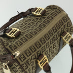 FENDI Zucchino Canvas Boston Bag Leather Beigeyk8979