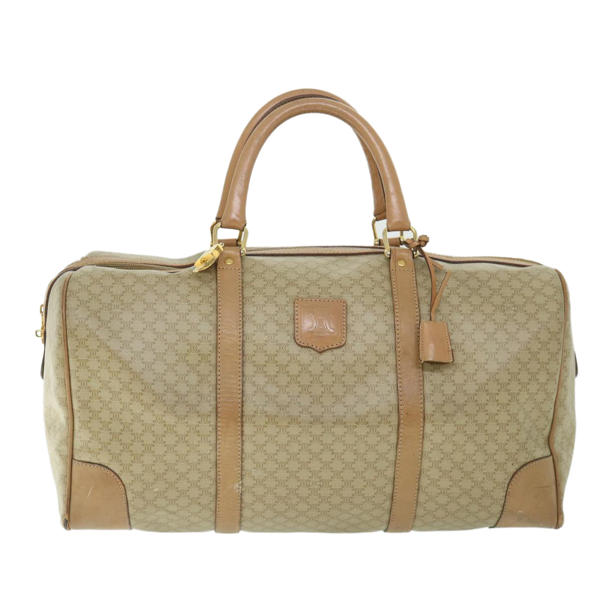 CELINE Macadam Canvas Boston Bag Beige 8988