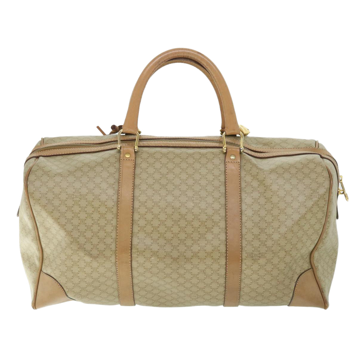 CELINE Macadam Canvas Boston Bag Beige 8988