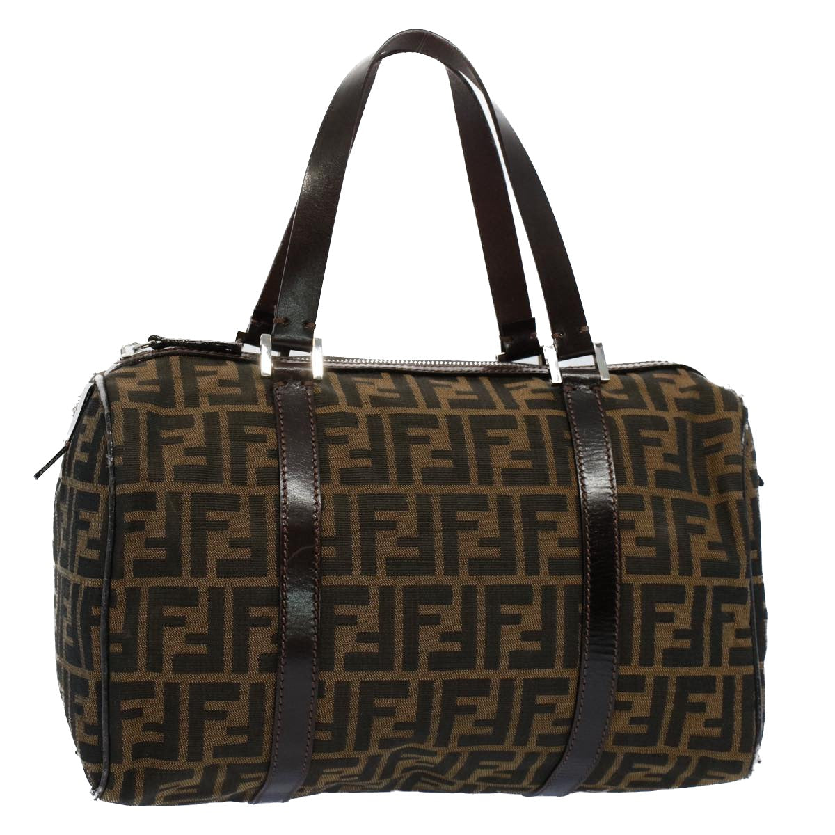FENDI Zucca Canvas Boston Bag Leather Black Brown 2119 16327 089yk9006