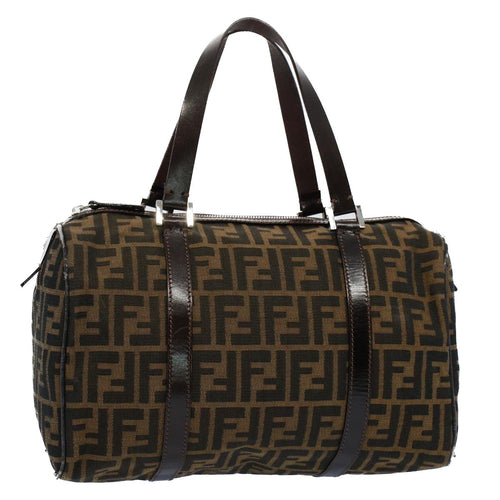 FENDI Zucca Canvas Boston Bag Leather Black Brown 2119 16327 089yk9006