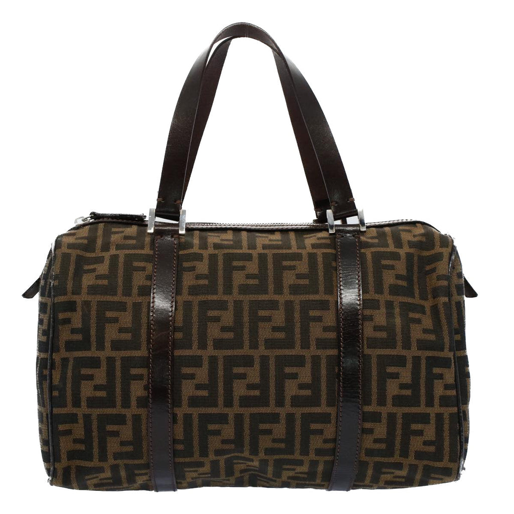 FENDI Zucca Canvas Boston Bag Leather Black Brown 2119 16327 089yk9006