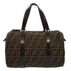 FENDI Zucca Canvas Boston Bag Leather Black Brown 2119 16327 089yk9006