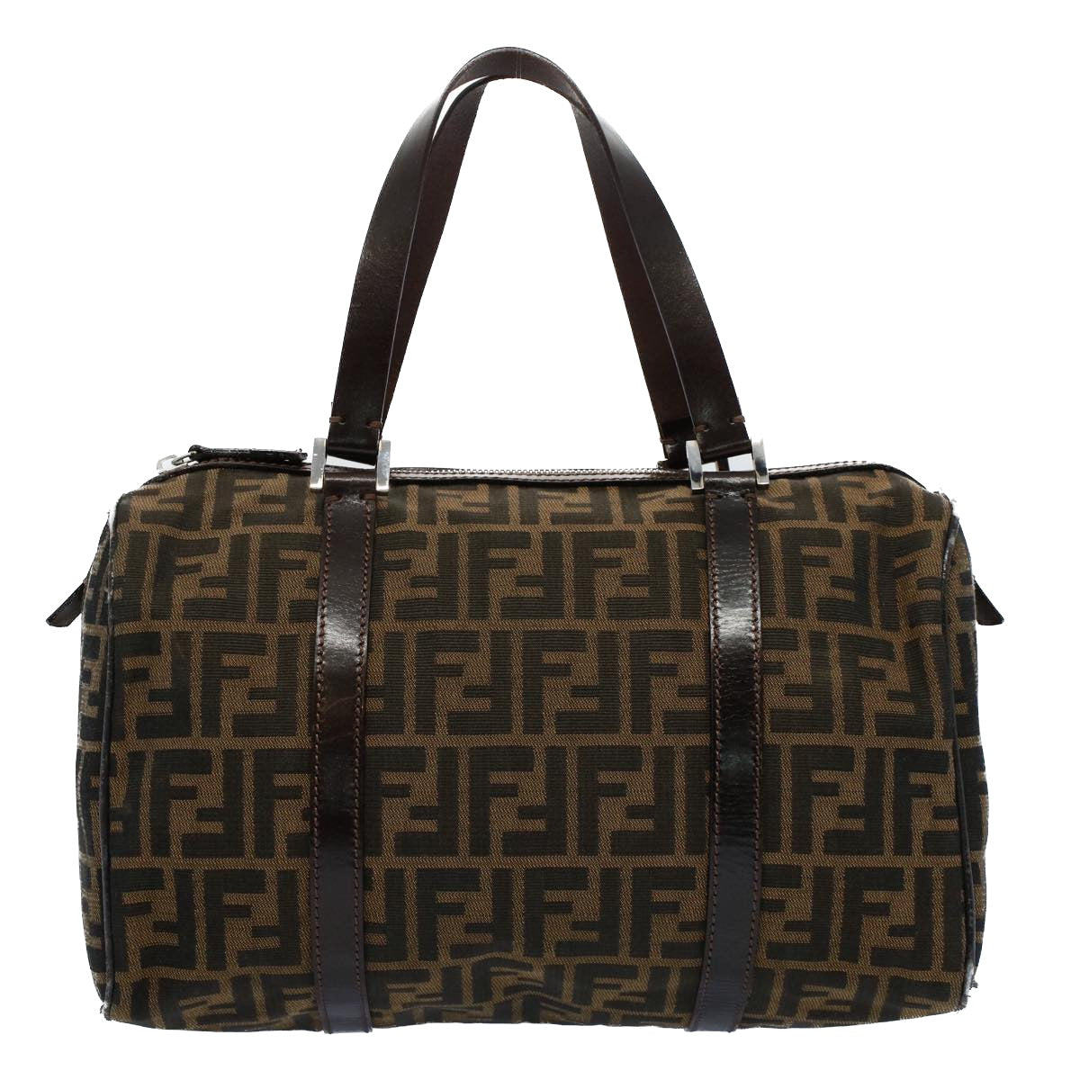 FENDI Zucca Canvas Boston Bag Leather Black Brown 2119 16327 089yk9006