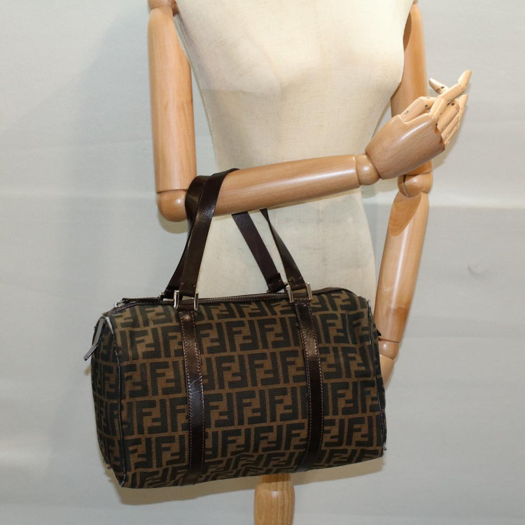 FENDI Zucca Canvas Boston Bag Leather Black Brown 2119 16327 089yk9006