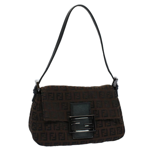 FENDI Zucchino Canvas Mini Mamma Baguette Shoulder Bag Brownyk9034