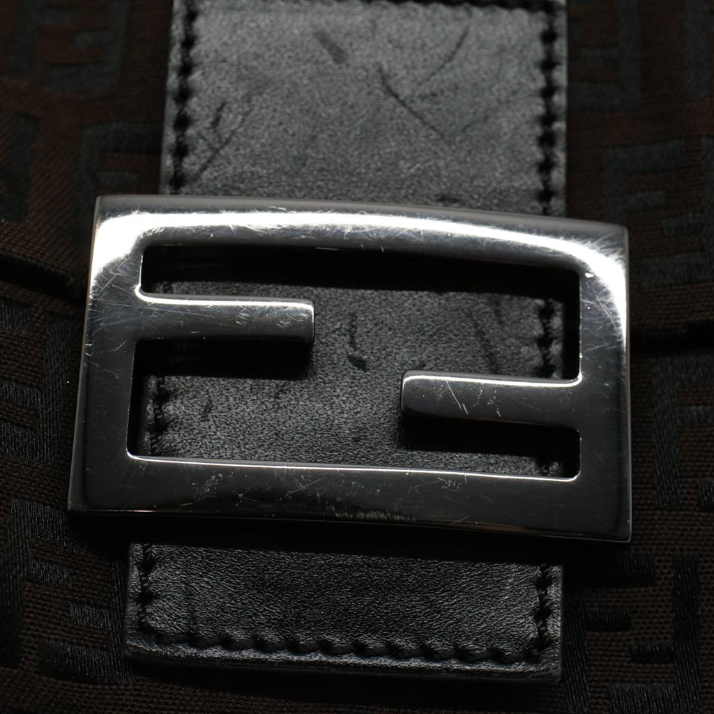 FENDI Zucchino Canvas Mini Mamma Baguette Shoulder Bag Brownyk9034