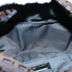 FENDI Zucchino Canvas Mini Mamma Baguette Shoulder Bag Brownyk9034