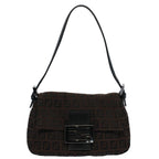 FENDI Zucchino Canvas Mini Mamma Baguette Shoulder Bag Brownyk9034