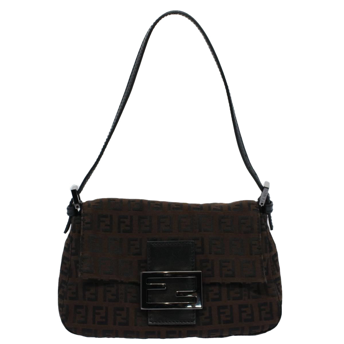 FENDI Zucchino Canvas Mini Mamma Baguette Shoulder Bag Brownyk9034