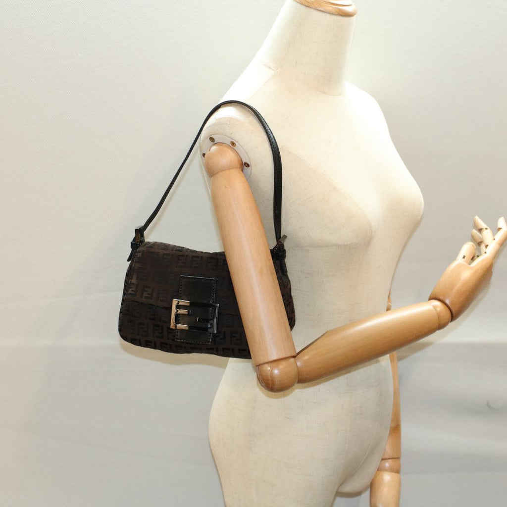 FENDI Zucchino Canvas Mini Mamma Baguette Shoulder Bag Brownyk9034