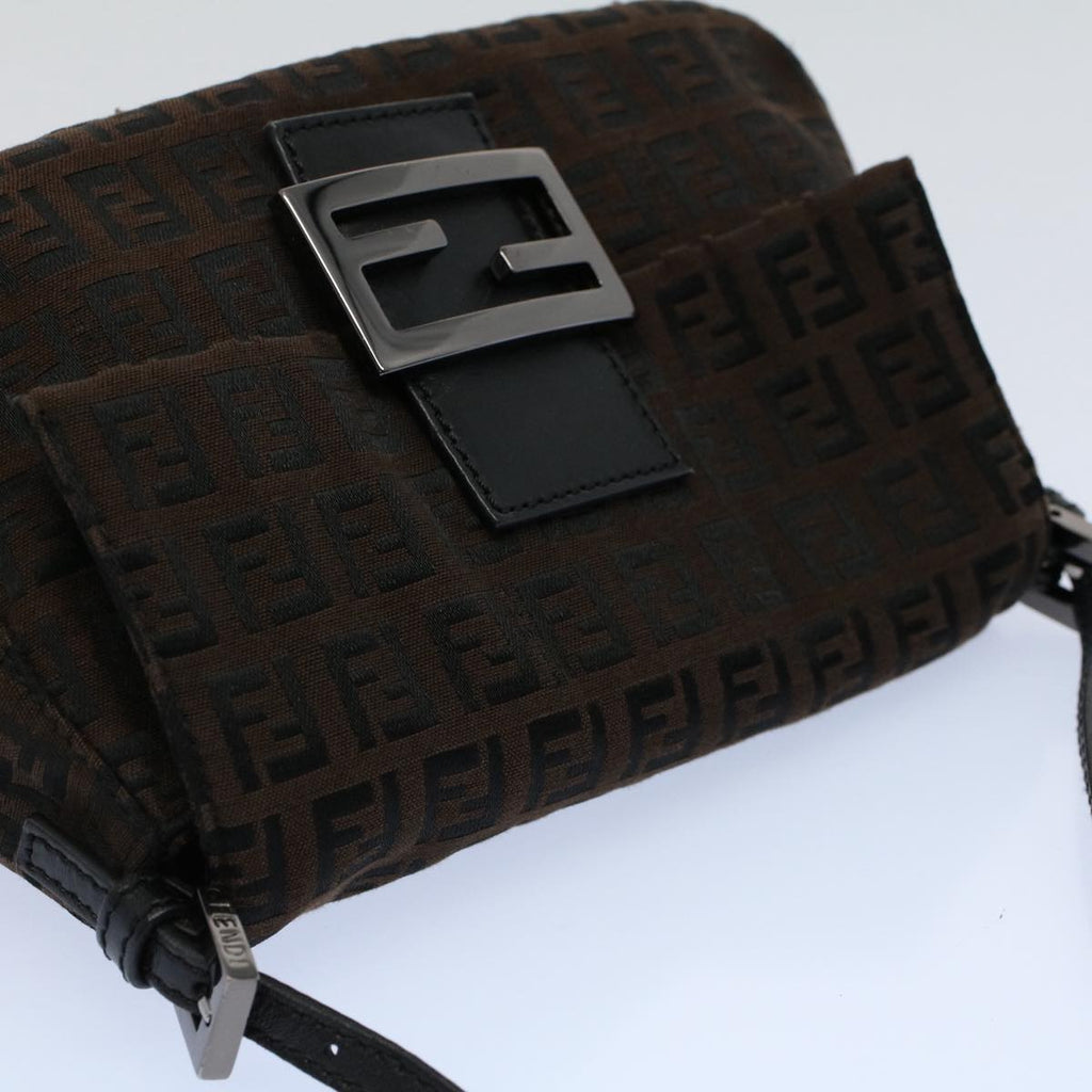 FENDI Zucchino Canvas Mini Mamma Baguette Shoulder Bag Brownyk9034