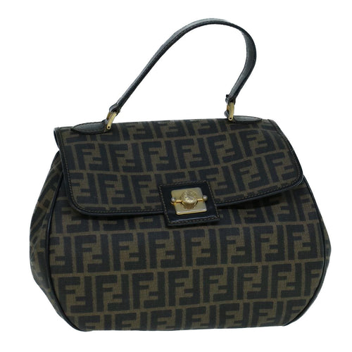 FENDI Zucca Canvas Shoulder Bag Coated Canvas Brown Blackyk9059