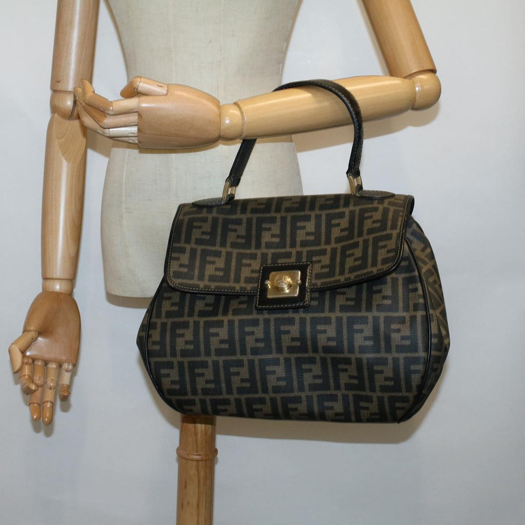 FENDI Zucca Canvas Shoulder Bag Coated Canvas Brown Blackyk9059