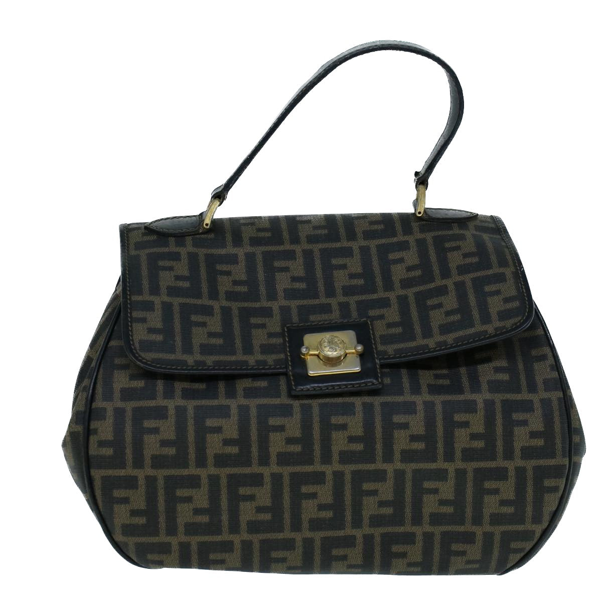 FENDI Zucca Canvas Shoulder Bag Coated Canvas Brown Blackyk9059