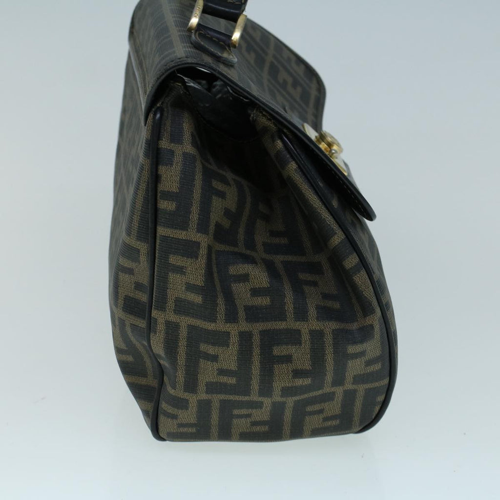 FENDI Zucca Canvas Shoulder Bag Coated Canvas Brown Blackyk9059
