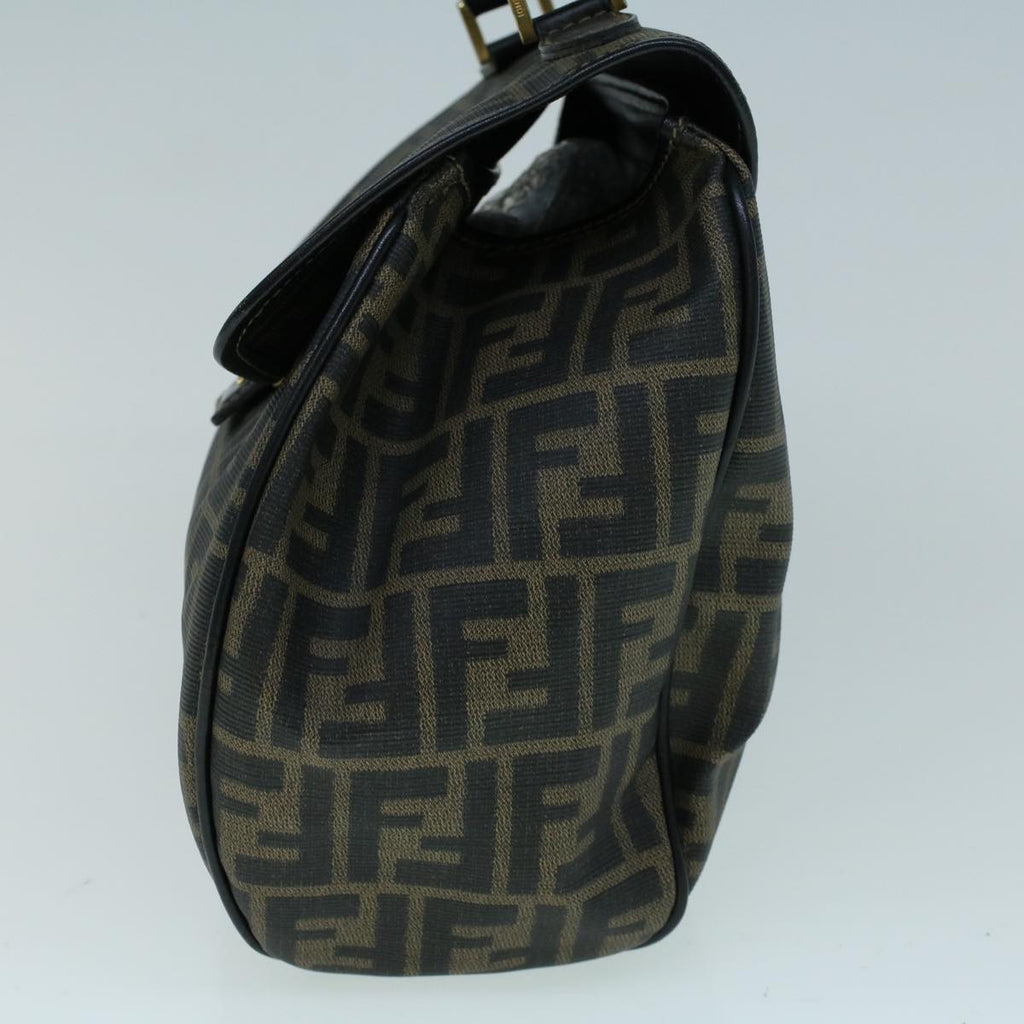 FENDI Zucca Canvas Shoulder Bag Coated Canvas Brown Blackyk9059