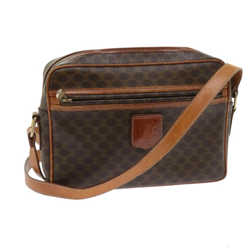 CELINE Macadam Canvas Shoulder Bag PVC Leather Brown 9063