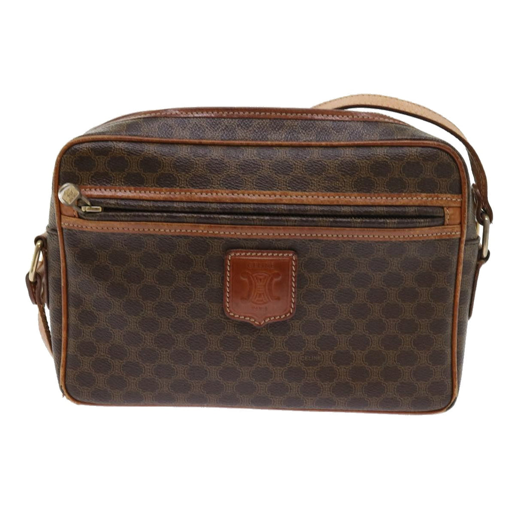 CELINE Macadam Canvas Shoulder Bag PVC Leather Brown 9063