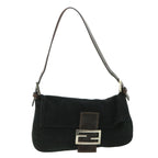 FENDI Mamma Baguette Shoulder Bag Suede Blackyk9075
