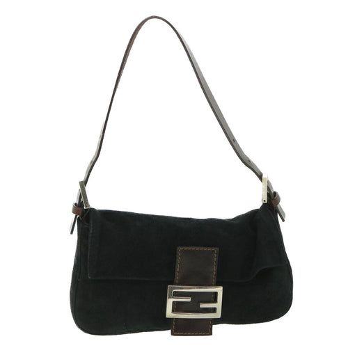 FENDI Mamma Baguette Shoulder Bag Suede Blackyk9075