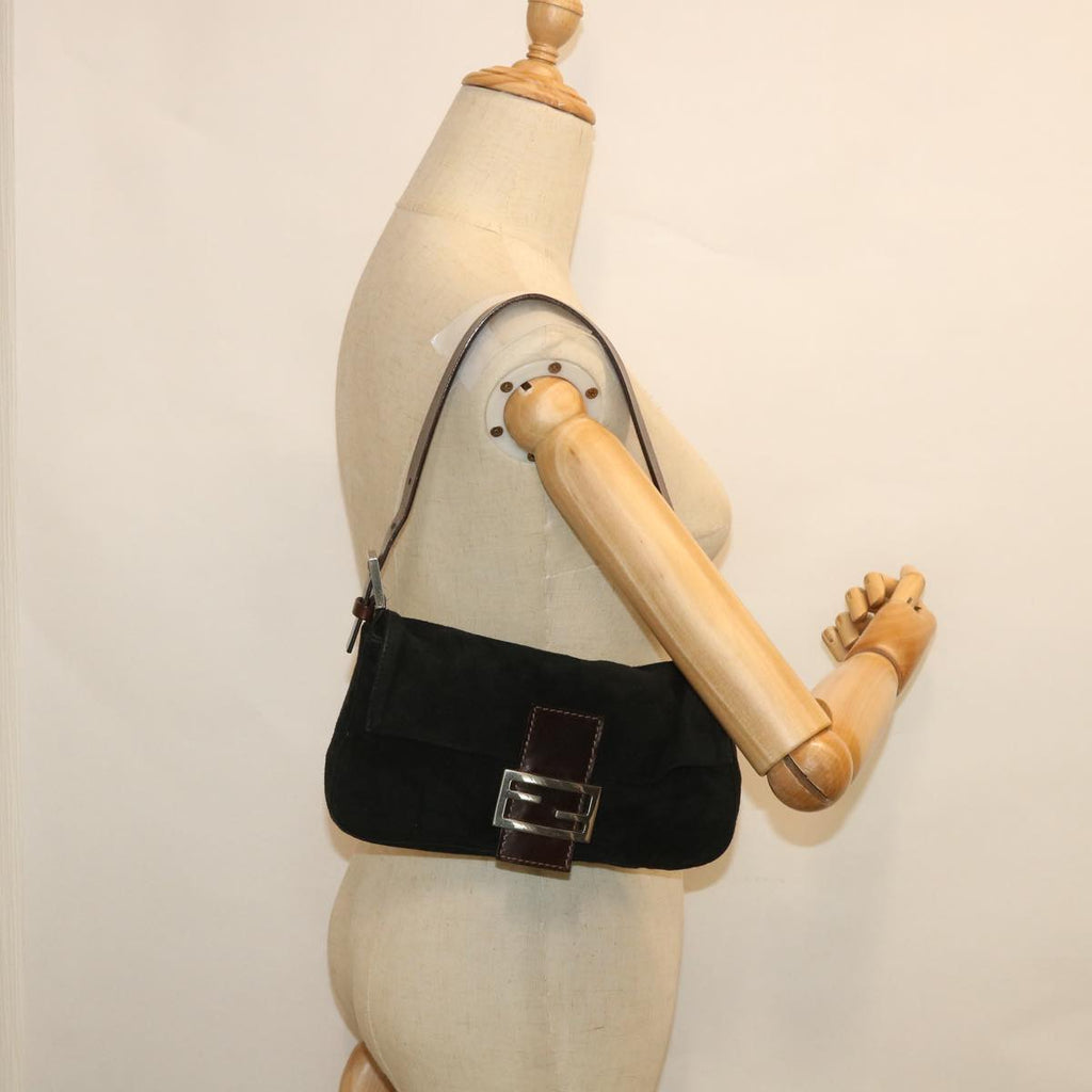 FENDI Mamma Baguette Shoulder Bag Suede Blackyk9075