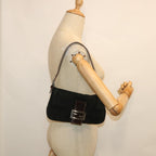 FENDI Mamma Baguette Shoulder Bag Suede Blackyk9075