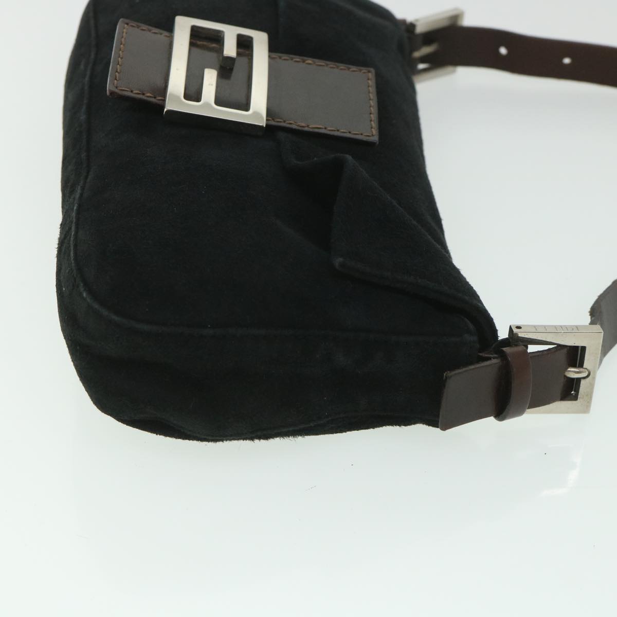 FENDI Mamma Baguette Shoulder Bag Suede Blackyk9075