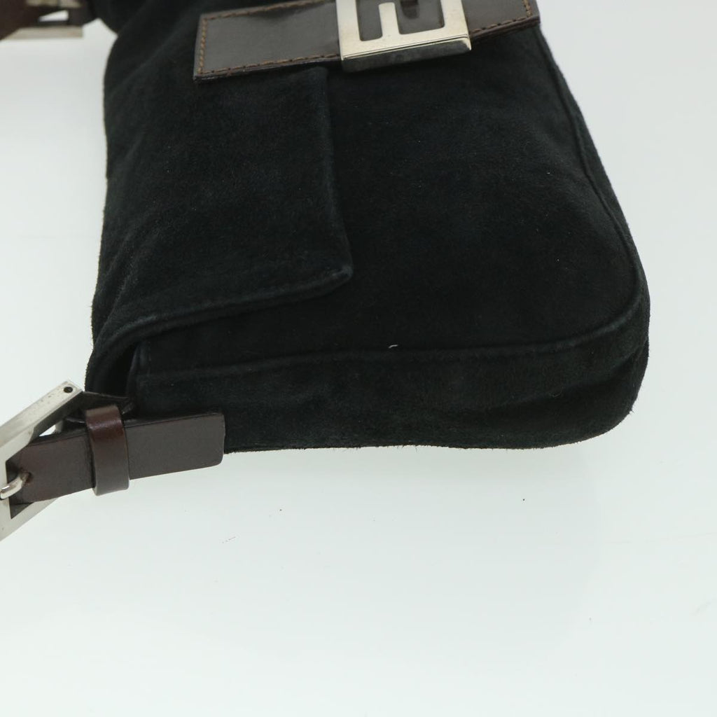 FENDI Mamma Baguette Shoulder Bag Suede Blackyk9075