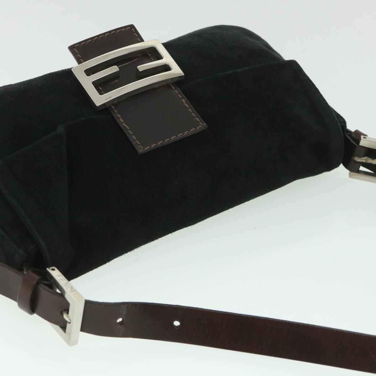 FENDI Mamma Baguette Shoulder Bag Suede Blackyk9075