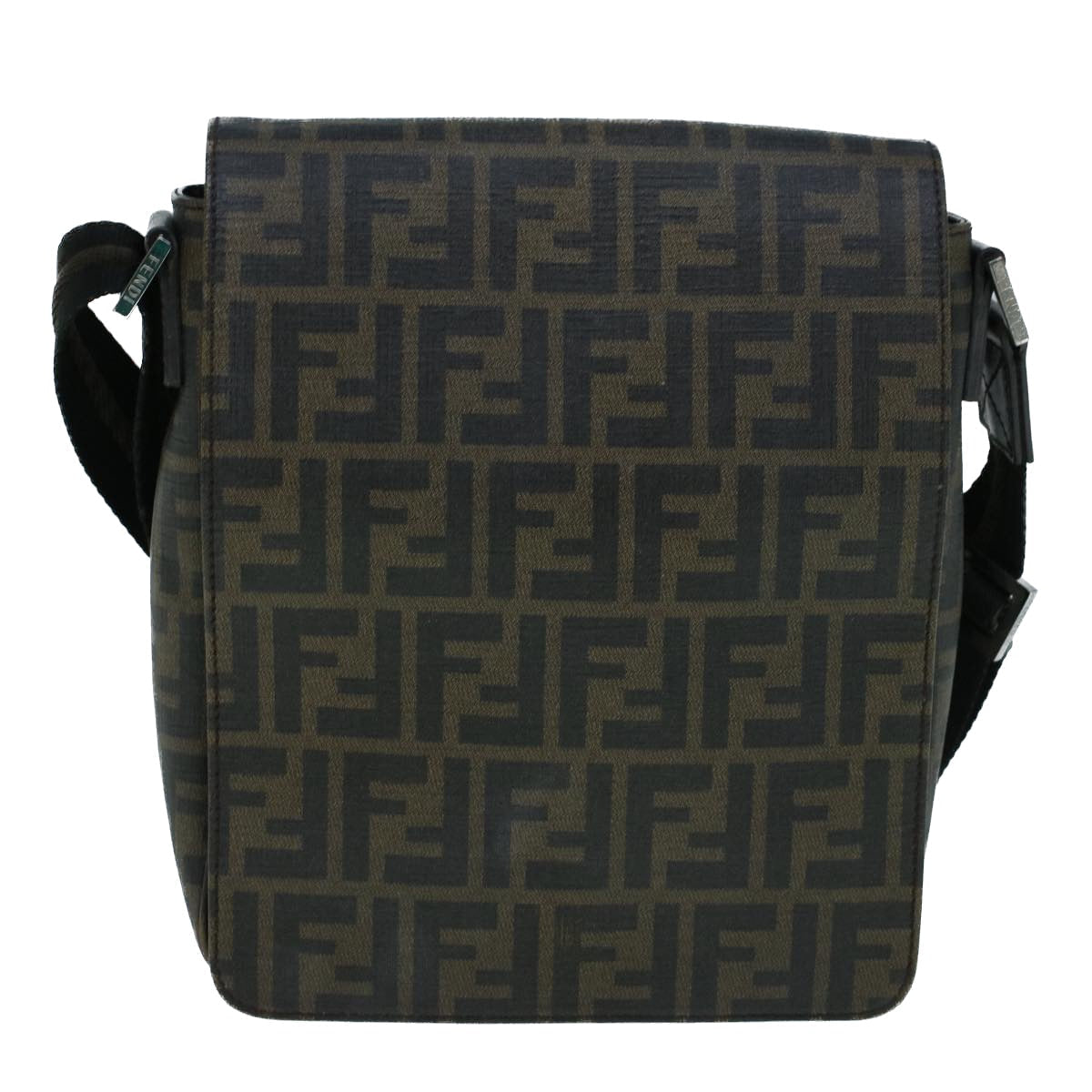 FENDI Zucca Canvas Shoulder Bag Black Brownyk9104