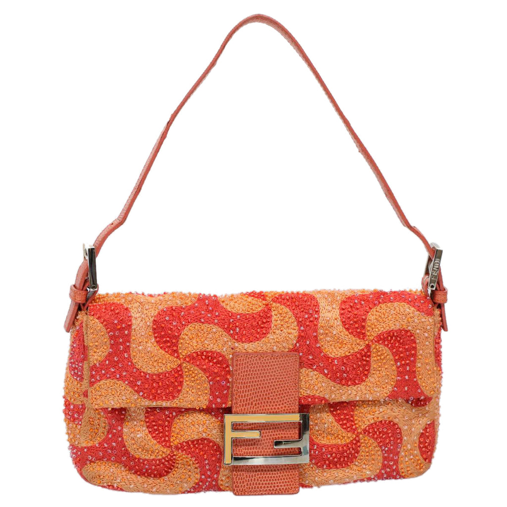 FENDI Mamma Baguette Shoulder Bag Beads Orange 2454 26424 018yk9167