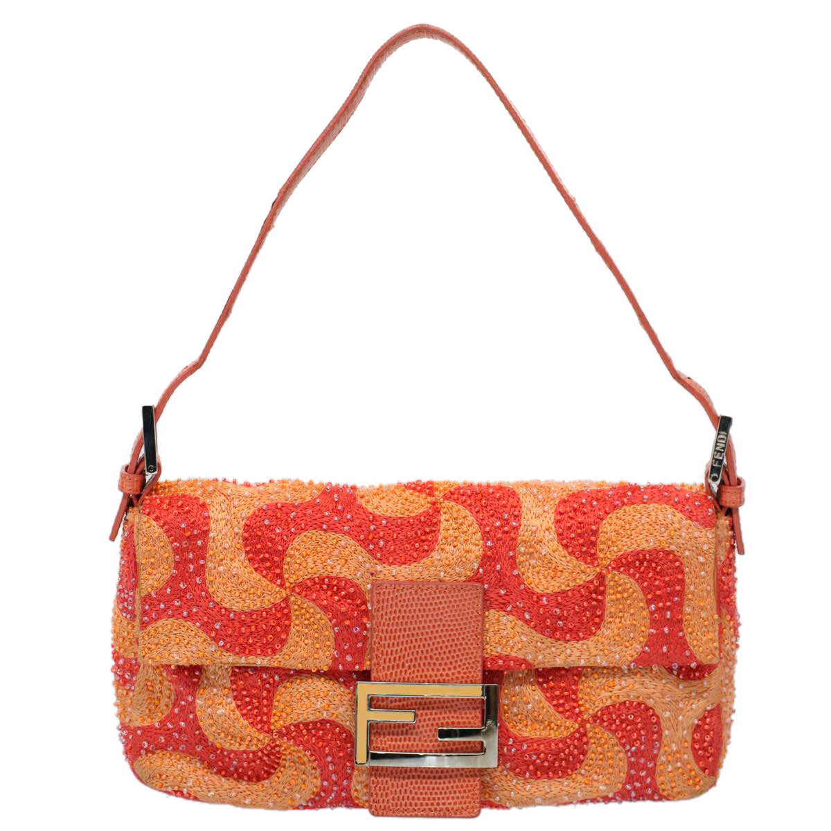 FENDI Mamma Baguette Shoulder Bag Beads Orange 2454 26424 018yk9167