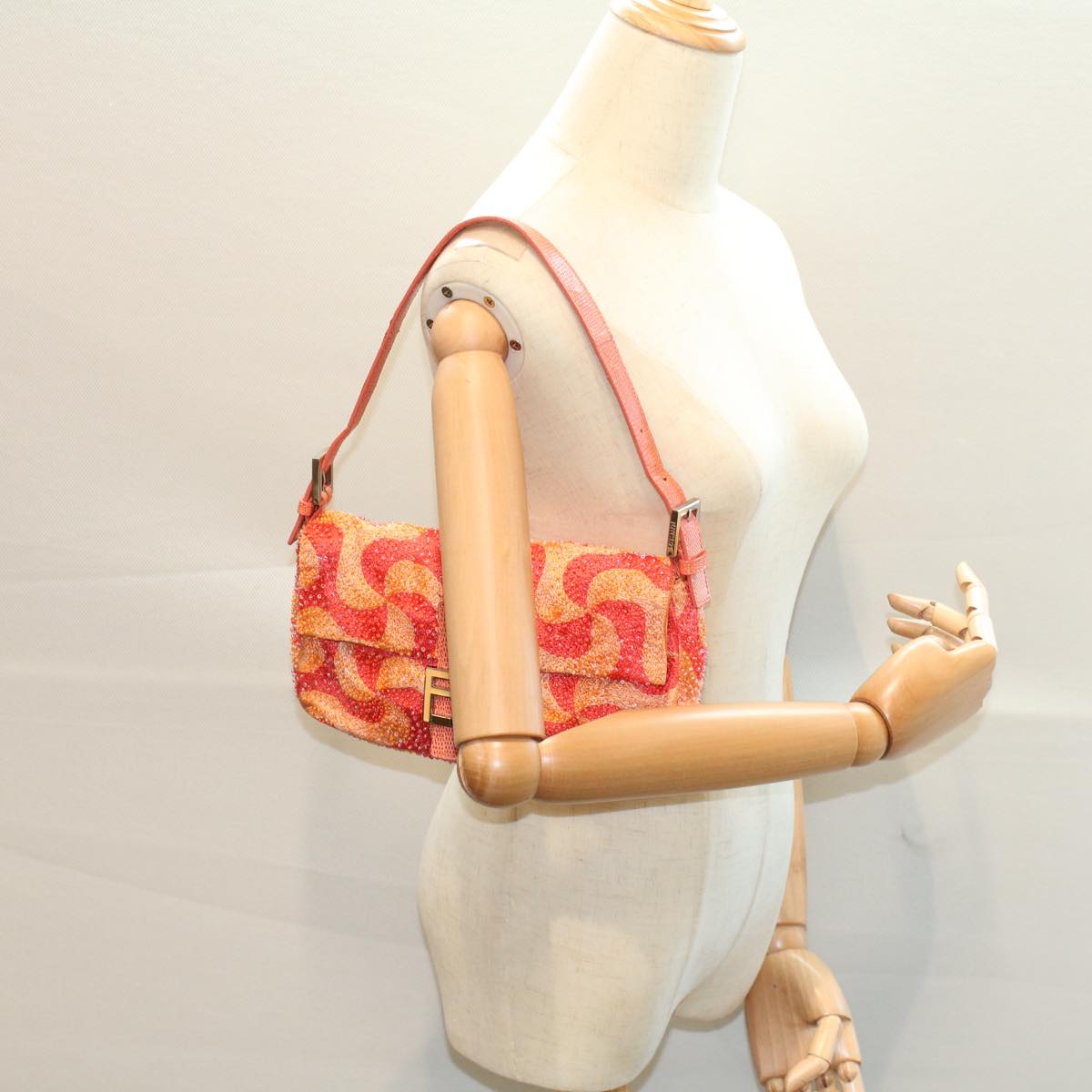 FENDI Mamma Baguette Shoulder Bag Beads Orange 2454 26424 018yk9167