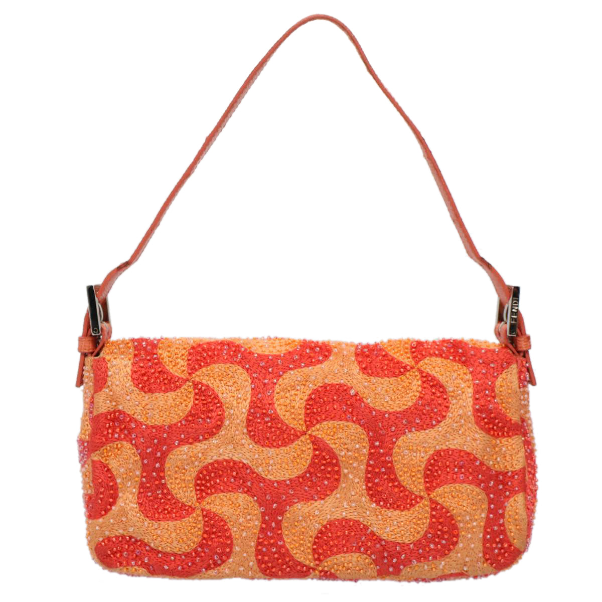 FENDI Mamma Baguette Shoulder Bag Beads Orange 2454 26424 018yk9167