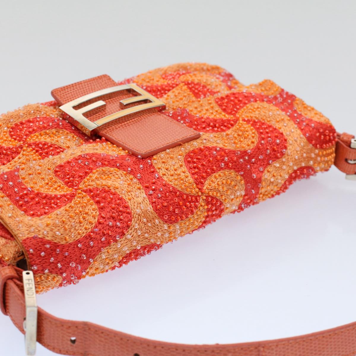 FENDI Mamma Baguette Shoulder Bag Beads Orange 2454 26424 018yk9167