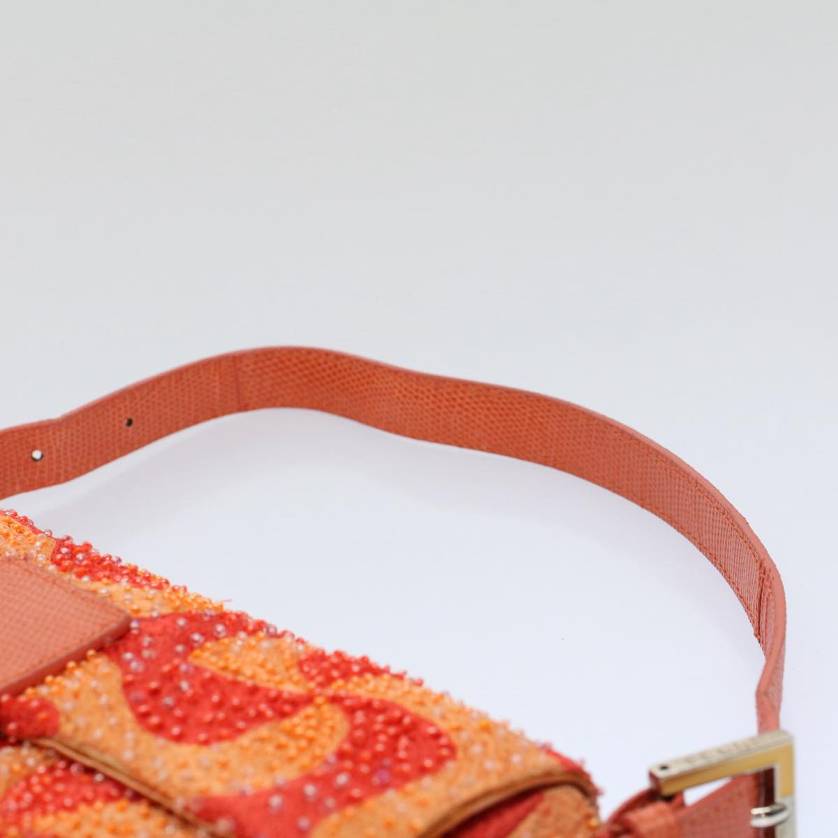 FENDI Mamma Baguette Shoulder Bag Beads Orange 2454 26424 018yk9167