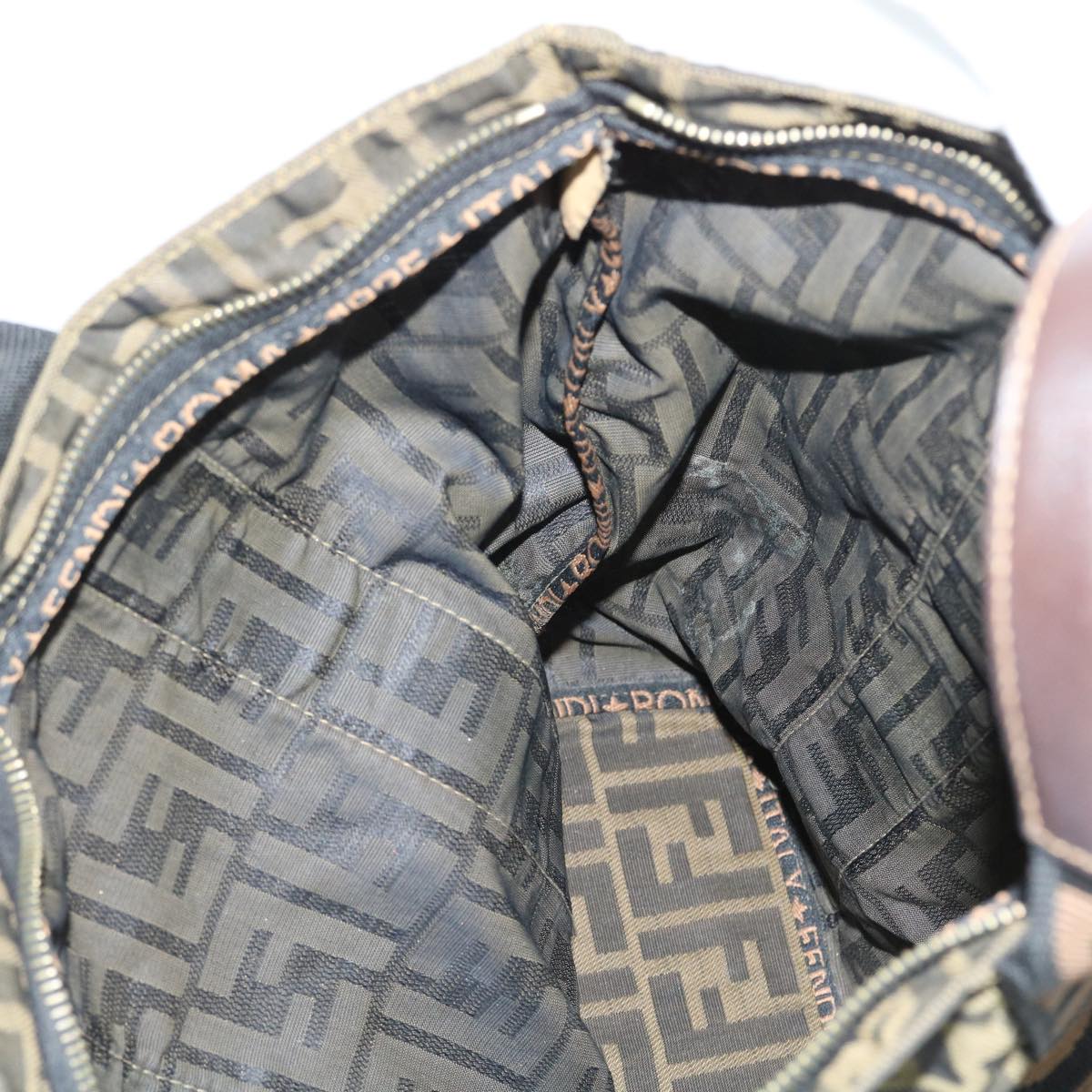 FENDI Zucca Canvas Hand Bag Black Brownyk9170