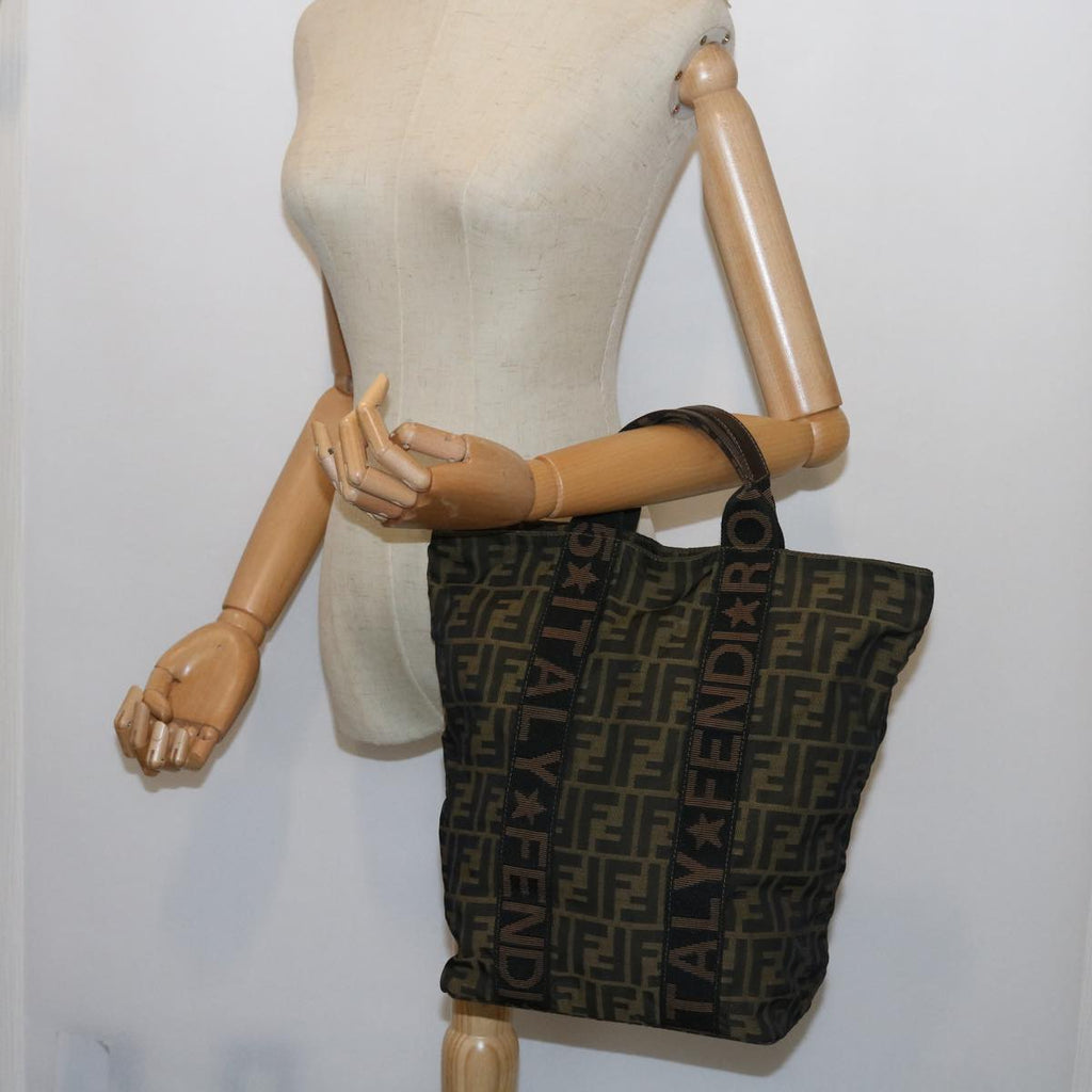 FENDI Zucca Canvas Hand Bag Black Brownyk9170