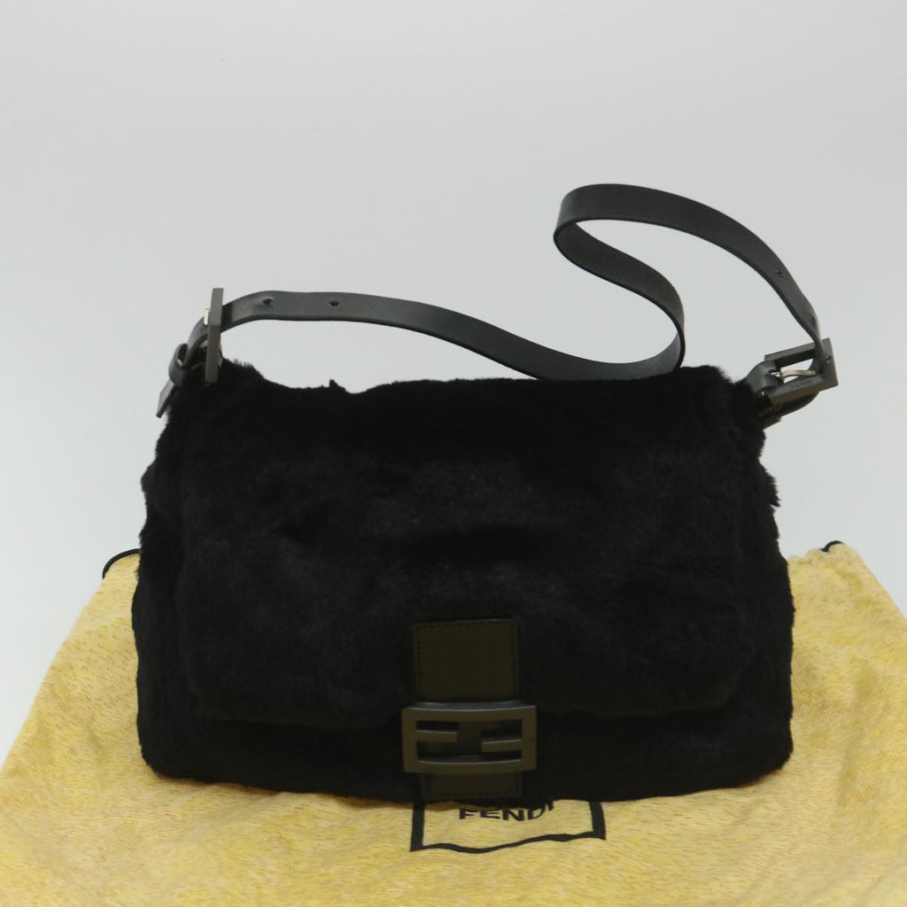 FENDI Mamma Baguette Shoulder Bag Fur Blackyk9200