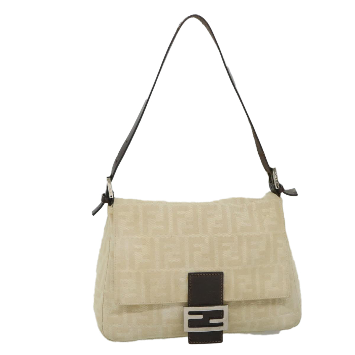 FENDI Zucca Canvas Mamma Baguette Shoulder Bag Beigeyk9224