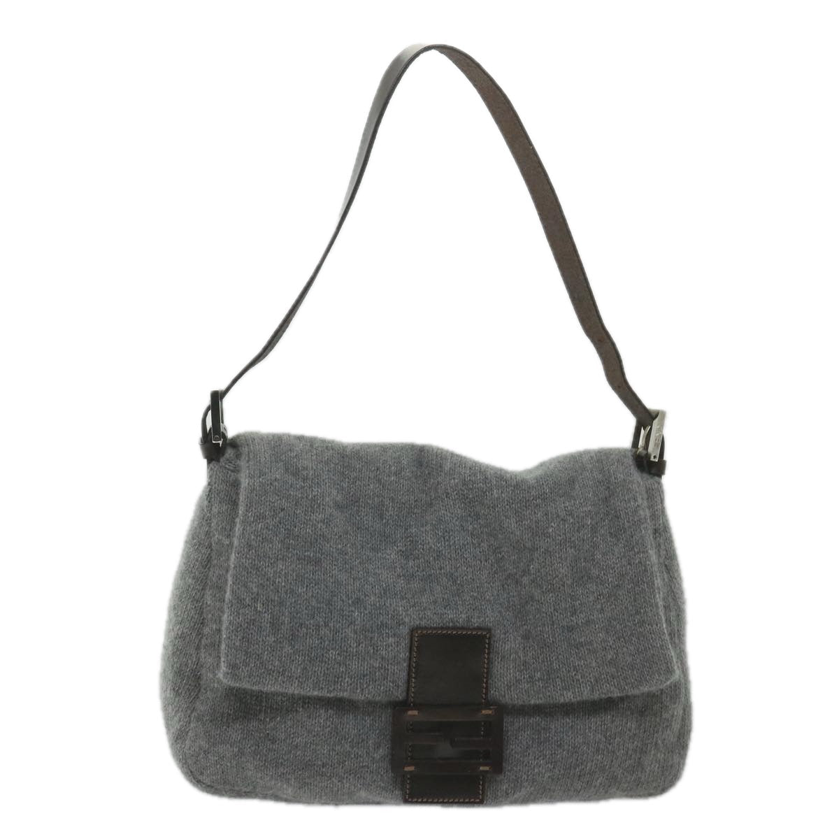 FENDI Mamma Baguette Shoulder Bag Wool Gray 2354 26325 099yk9247