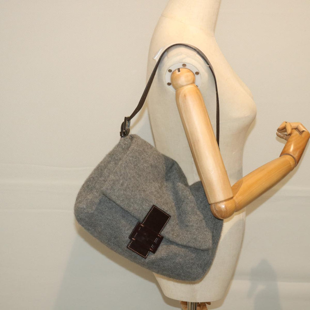 FENDI Mamma Baguette Shoulder Bag Wool Gray 2354 26325 099yk9247