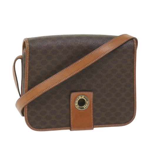 CELINE Macadam Canvas Shoulder Bag PVC Leather Brown 9354