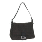 FENDI Zucchino Canvas Mamma Baguette Shoulder Bag Blackyk9359