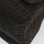 FENDI Zucchino Canvas Mamma Baguette Shoulder Bag Blackyk9359